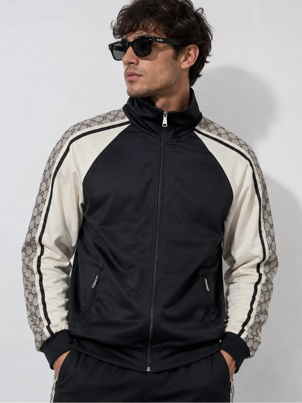 GUCCI Oversize Technical Jersey Track Jacket GG Monogram Tape Sleeve M
